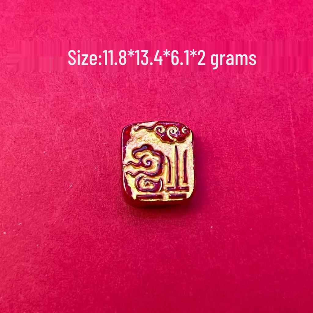 Original Gold-Plated Cinnabar Turtle Shell Fu Plaque and Gourd Pouch Accessories