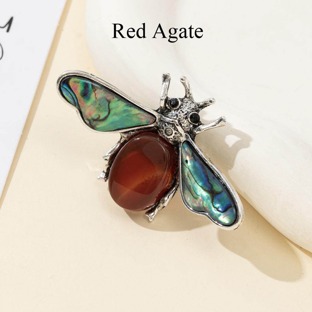 1Pc, Natural Stone Ladybird Shape Brooches, Boho Reiki Healing Crystal Amethyst Malachite Lapis Lazuli Gemstone Brooch Pin for Women Men Jewelry