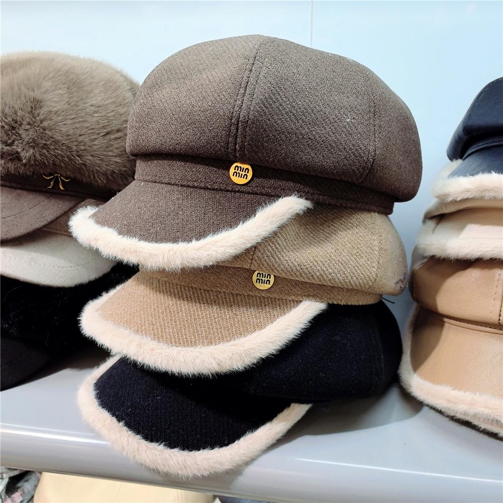 Зимняя модная трикотажная кепка из полиэстера для женщин - 100% полиэстер, теплая, толстая, мягкая, похожая на флис, восьмипанельная кепка, модная повседневная универсальная кепка с кожей