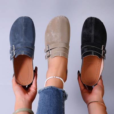 Обувь нового стиля, шлепанцы, женская обувь большого размера с металлической пряжкой, танкетка