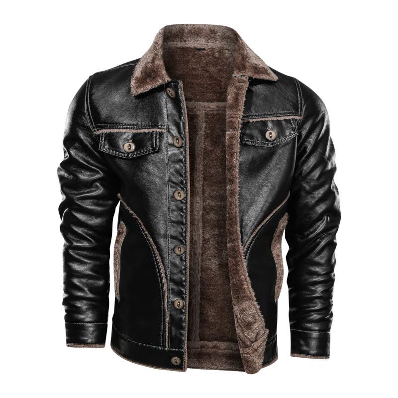 Men Vintage Cool Jacket Leather Long Sleeve Autumn Winter Sleeve Coat