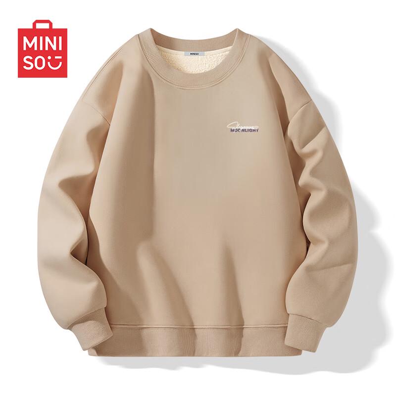 MINISO Men's American Style Fleece-Lined Letter Print Sweatshirt