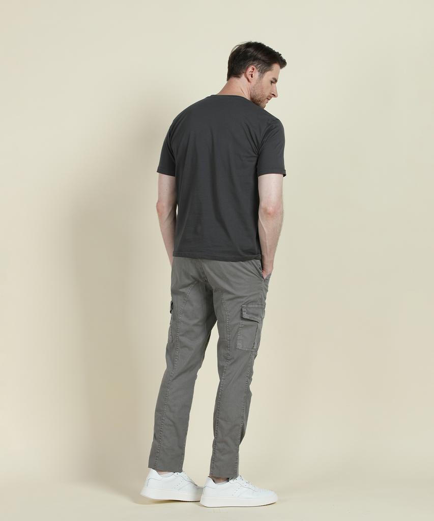 PANICALE Grey Regular Slim Fit Cotton Cargo Pants