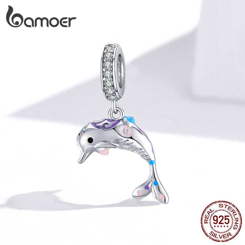 BAMOER Authentic 925 Sterling Silver Pave Setting CZ Dolphin Pendant Original Brand Design