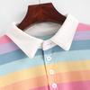Women's Long Sleeve Striped Rainbow Sweater Ladies Hoodie Korean Polo Shirt