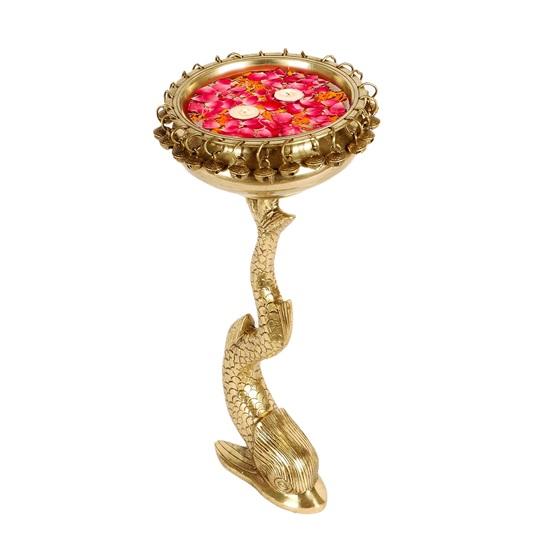 Декоративный латунный экспонат Urli с рыбным дизайном, 34 см, чаша Urli для домашнего декора, латунный декор Urli, латунная чаша для цветов, стандартная, 1 шт.