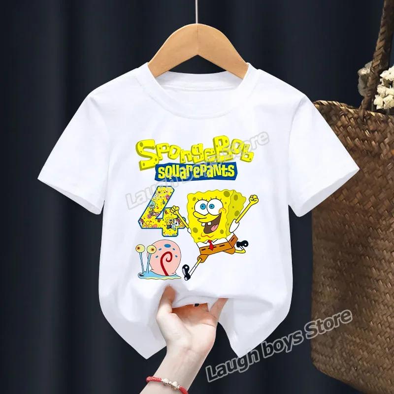 SpongeBob SquarePants Tshirt Digital Kids Birthday Party Tops Happy Graphic Tee Anime Aesthetic Kawaii Clothes Summer Tee Gift