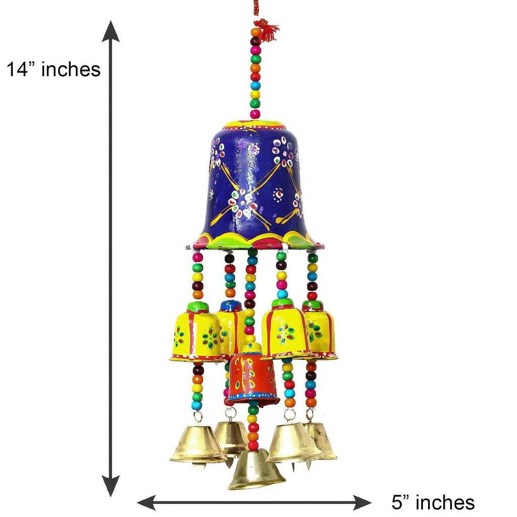 Multicolor Handcrafted Beautiful Bell Shaped Door Window Wall Hanging Wind Chimes Decorative Showpiece- Diwali Decoration Items for Home Decor