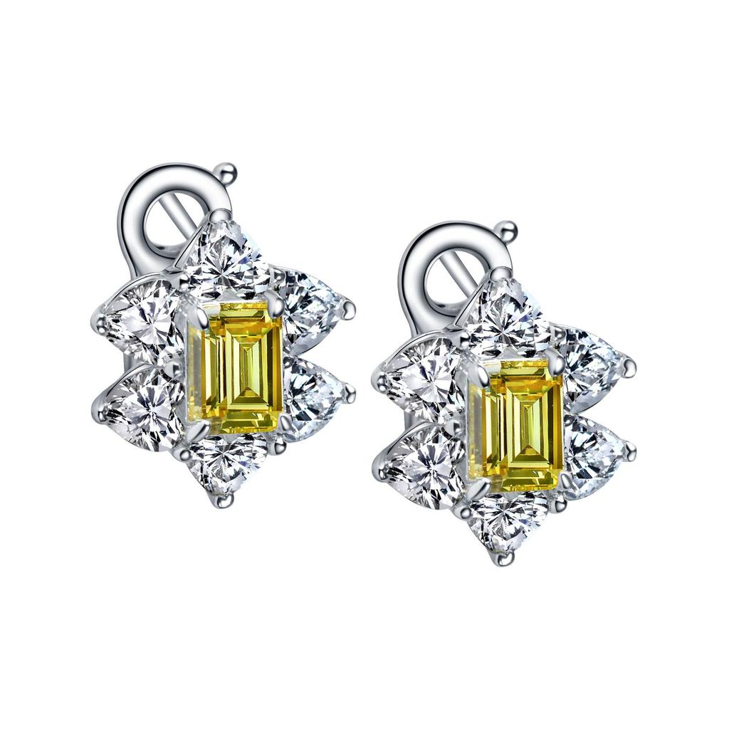 Gica Gema 100% стерлингового серебра 925 пробы, светло-желтый прямоугольник, персонализированные классические серьги-гвоздики для женщин, изысканные ювелирные изделия высокого качества, подарок