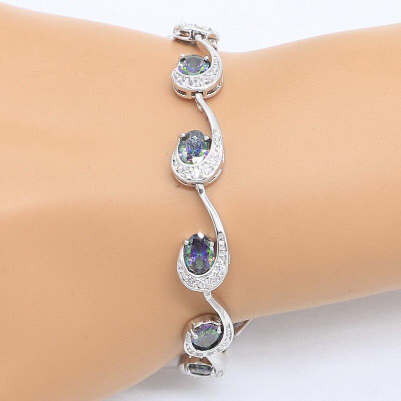 WPAITKYS серебряные комплекты ювелирных изделий для женщин, свадебные загадочные многоцветные серьги с цирконом, кольцо, ожерелье, браслет