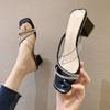 Ladies Slippers Summer Thick Heel Simple Fashion Transparent Sandals and Slippers Wear Square Head Half Slippers