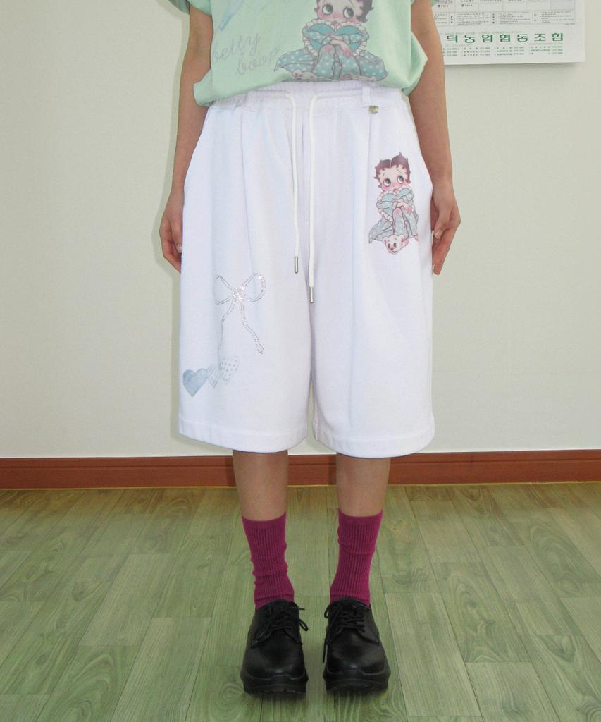 RONRON Betty Boop Dreamy Ribbon Sweat Bermuda Pants White