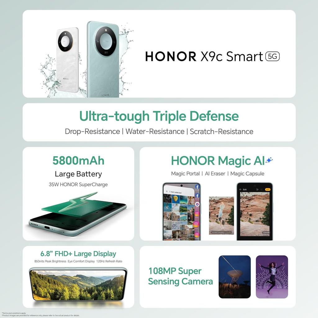 Глобальная версия Смартфон HONOR X9c 6.8" 120 Гц ЖК-дисплей с защитой от падений 108 МП ультракамера Аккумулятор 5800 мАч Суперзарядное устройство 35 Вт