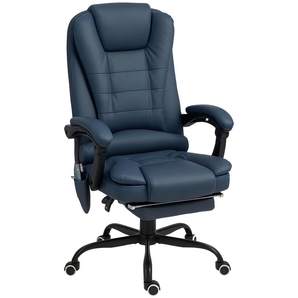 Massage Office Chair, 7 Vibration Points, Adjustable Footrest & Backrest, up to 120 kg, Leather Look, Blue