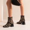 Fashion Leopard Booties Women Winter Suede Chunky Heel Ankle Boots Custom Back Zipper Botas De Mujer Plus Size 34-43 WSH4731