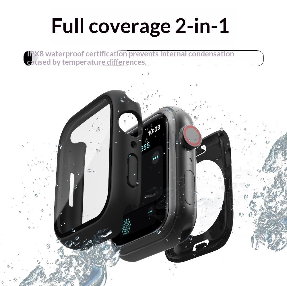 Чехол для Apple Watch Series 11/10/9/8/7/SE/3/6/5 Защитное стекло для экрана 360° Полностью защитная крышка-бампер из закаленного стекла для лица + Задний бампер из поликарбоната