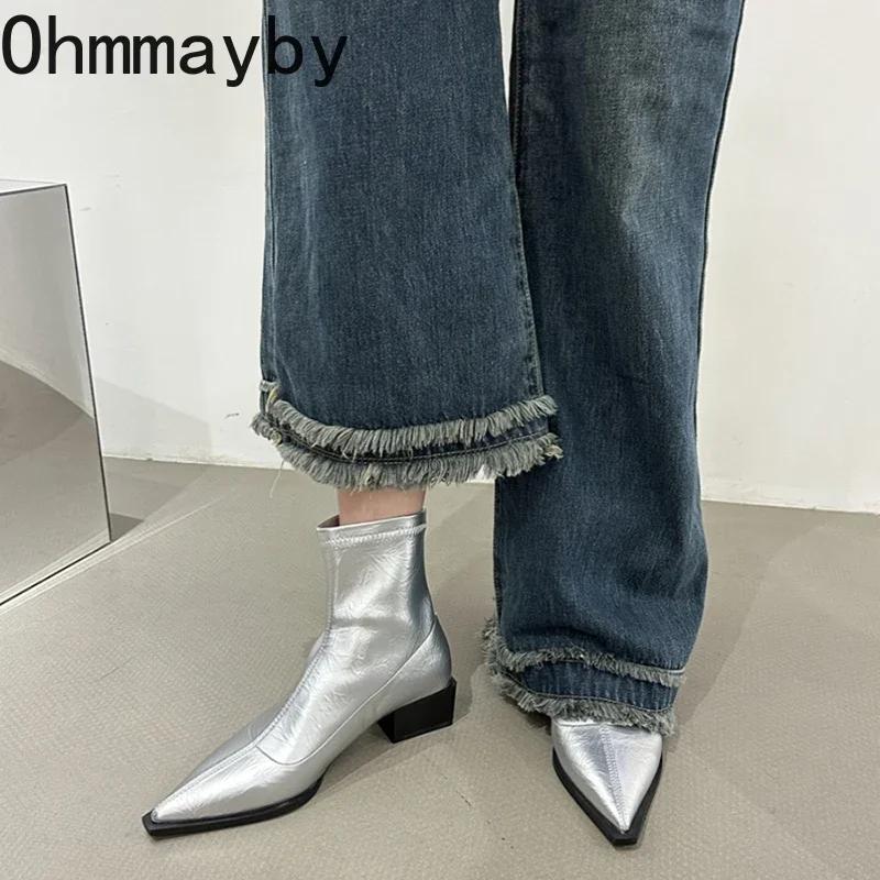 Fashion Autumn Women Ankle Boots Shoes Fashion Pointed Toe Ladies Short Boot Square Low Heel Casual Winter Women's Footwear