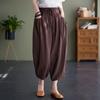 Ice Silk Cotton Linen Cropped Pants for Women's Summer Temperament Fashionable and Versatile Plus Size Loose Wide Leg Casual Pants