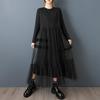 Платье женское повседневное свободное весенне-осеннее винтажное из черной сетки больших размеров с длинным рукавом