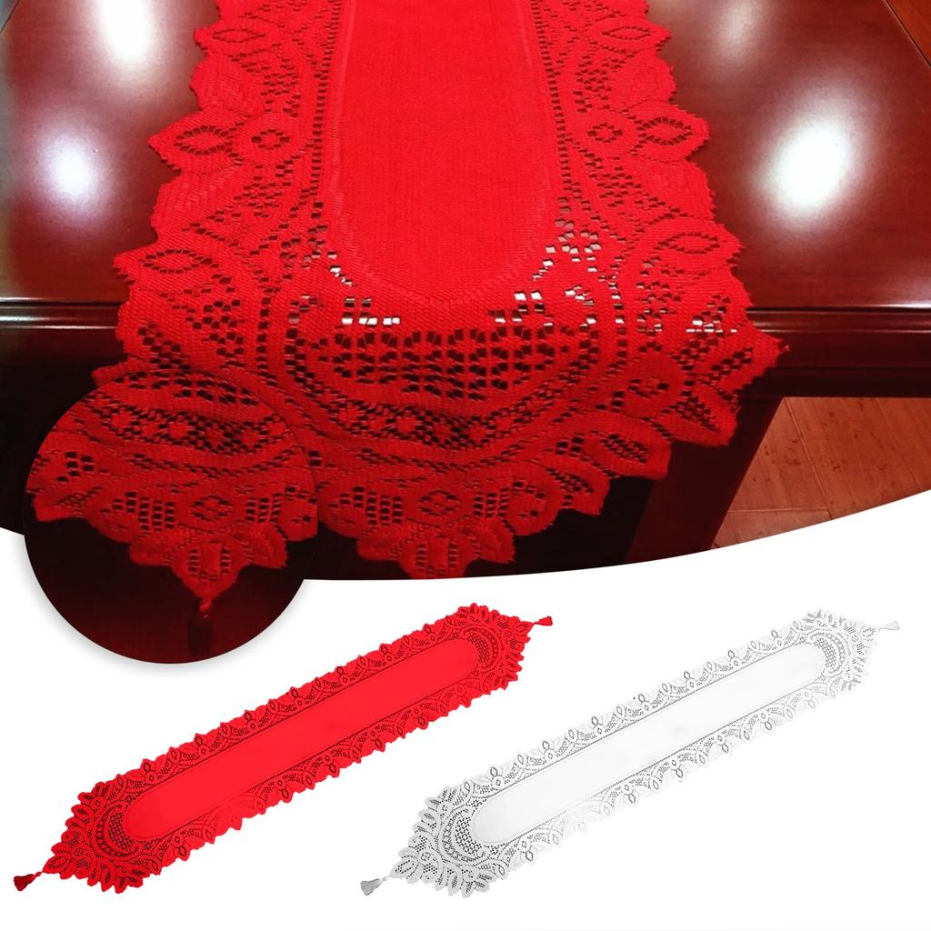 Knitted Lace Table Flag White Red Wedding Banquet Party Decoration Rectangular Table Runner Coffee Table Pad