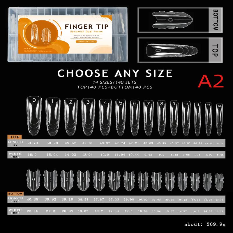 140Pcs Dual Forms Extension Nail Perfect Shape Builder Gel Sandwich System Nail Art Manicure Kit Reusable Salon Clear
