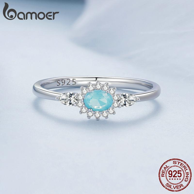 BAMOER стерлингового серебра 925 пробы изысканный синий нано-опал основной камень кольцо с одним отверстием штабелируемые кольца вечерние ювелирные изделия подарок