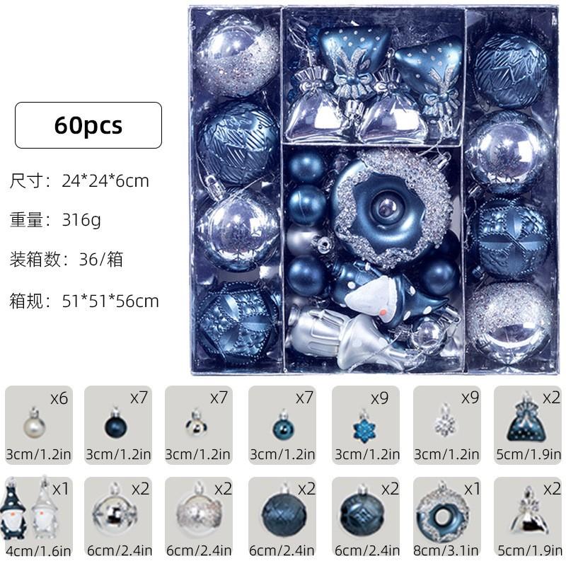 60pcs Christmas Ornament Set With Donut-shaped Hanging Decorations Cartoon Style Plastic Baubles Tree Home Decoration