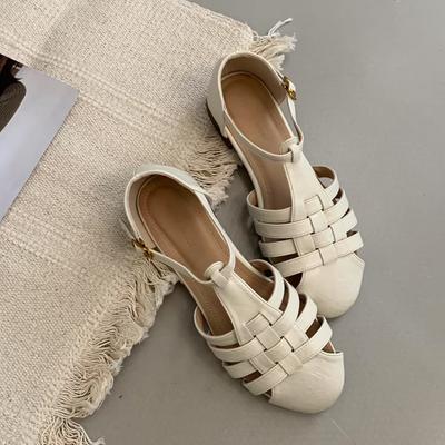 Модные женские сандалии SUOJIALUN 2025 Осень, новая марка, с вырезами, с закрытым носком, женские туфли-слингбэки для платья, на плоской подошве, туфли-слайды для платья