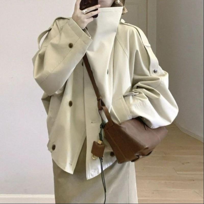 Womens Trench Coat Double-Breasted Turn-down Collar Fashion 2026 Fall Slim Fit Petite Ladies