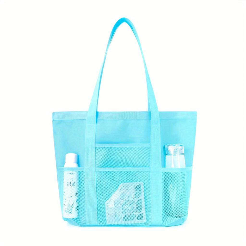 Сетчатая пляжная сумка большой вместимости, несколько карманов, складная, легкая, на плечо, для отдыха, для плавания, дорожная, для хранения, несессер