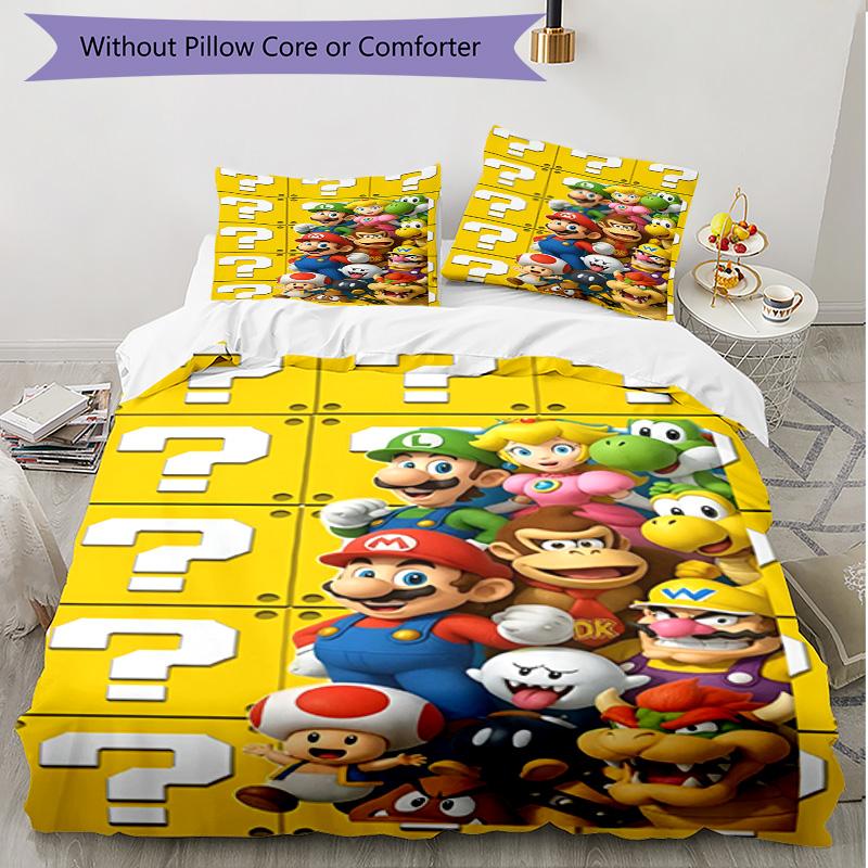 3pcs Duvet Cover Set (1*Duvet Cover + 2*Pillowcase, Without Core), Super Mario Print Soft All‑Season Bedding Set, Home Bedroom Decor Gift