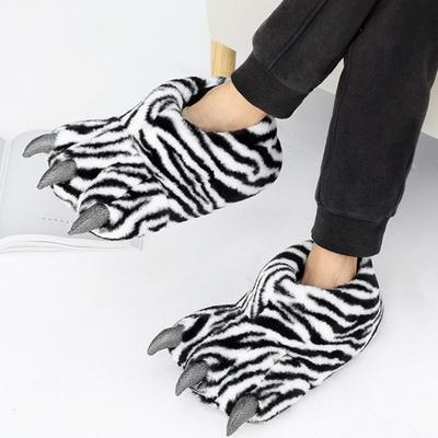 Модные Зимние Теплые Мягкие Домашние Тапочки для Пола Забавные Тапочки в Виде Лап Животных Милые Мультяшные Плюшевые Тапочки с Когтями Динозавра для Родителей и Детей