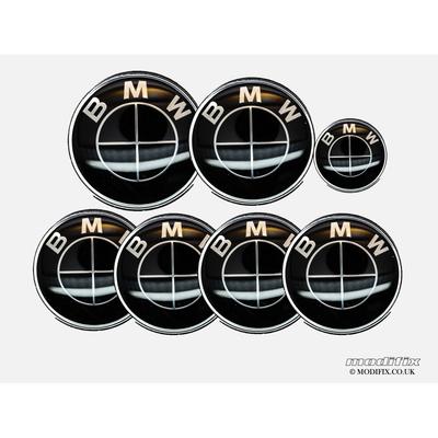 Modifix_co_uk BMW ПОЛНОСТЬЮ ЧЕРНЫЙ Набор из 7 шт. значков-эмблем: Передние + Задние + Центральные колпачки + Наклейка