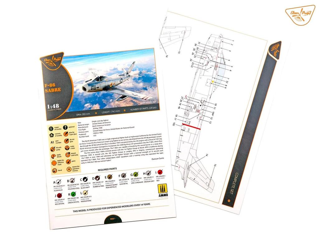 Прозрачная пластиковая модель американской сабли CPU4824 Prop! 1/48 Ф-86А