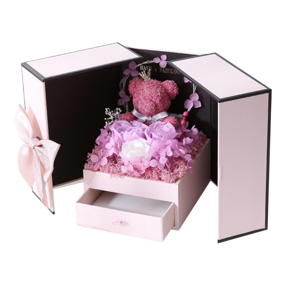 Romantic Rose and Cute Bear Decorative Gift Box Luxury Jewelry Box Valentine's Day Mother's Day Birthday Anniversary Gift Box