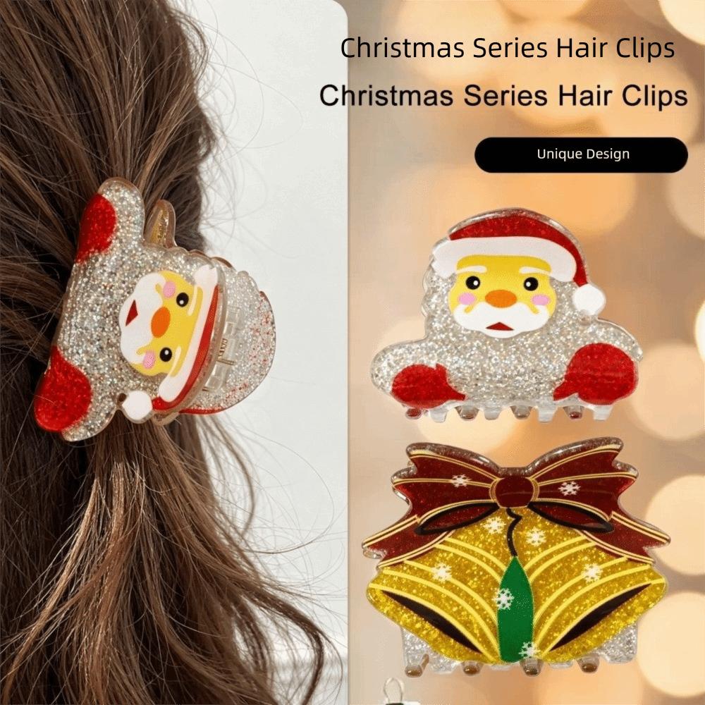 Glitter Christmas Tree Hair Claw Elk Cartoon Hair Grab Clip Cute Santa Claus Shark Clip Women