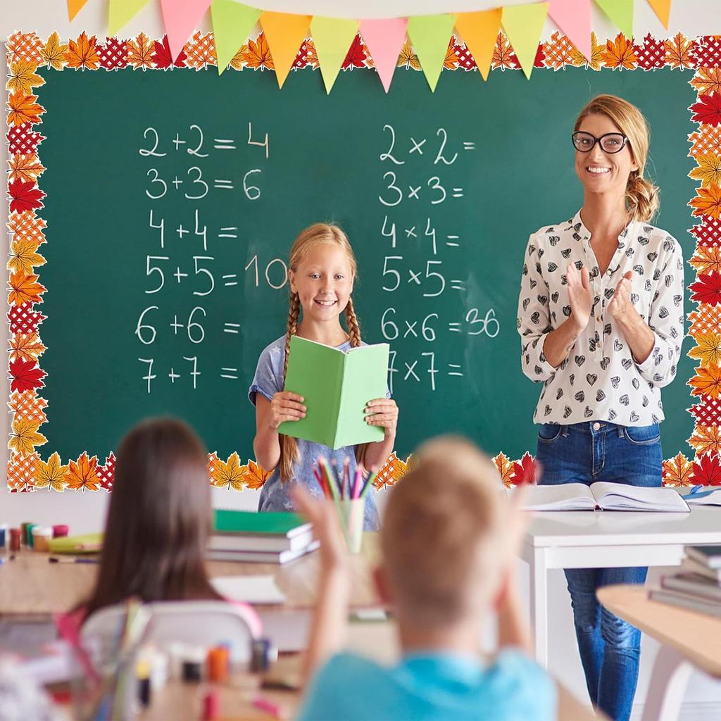 1 Roll Fall Maple Leaf Border-Autumn Leaves Classroom&Office Decor,Thanksgiving Chalkboard Wall Trim, Fall Foliage Design