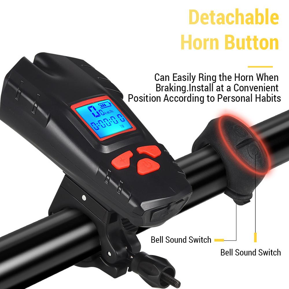 Велосипедный головной фонарь со спидометром, беспроводной звуковой сигнал, 2000 мАч, водонепроницаемый велосипедный спидометр