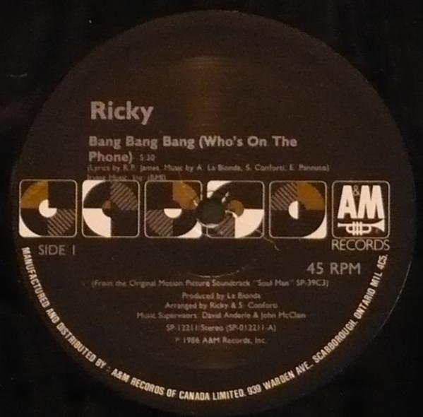 12-дюймовая пластинка RICKY Bang Bang Bang SP12211 AM RECORDS 1986 Канада Танцевальная Электроника Б/У