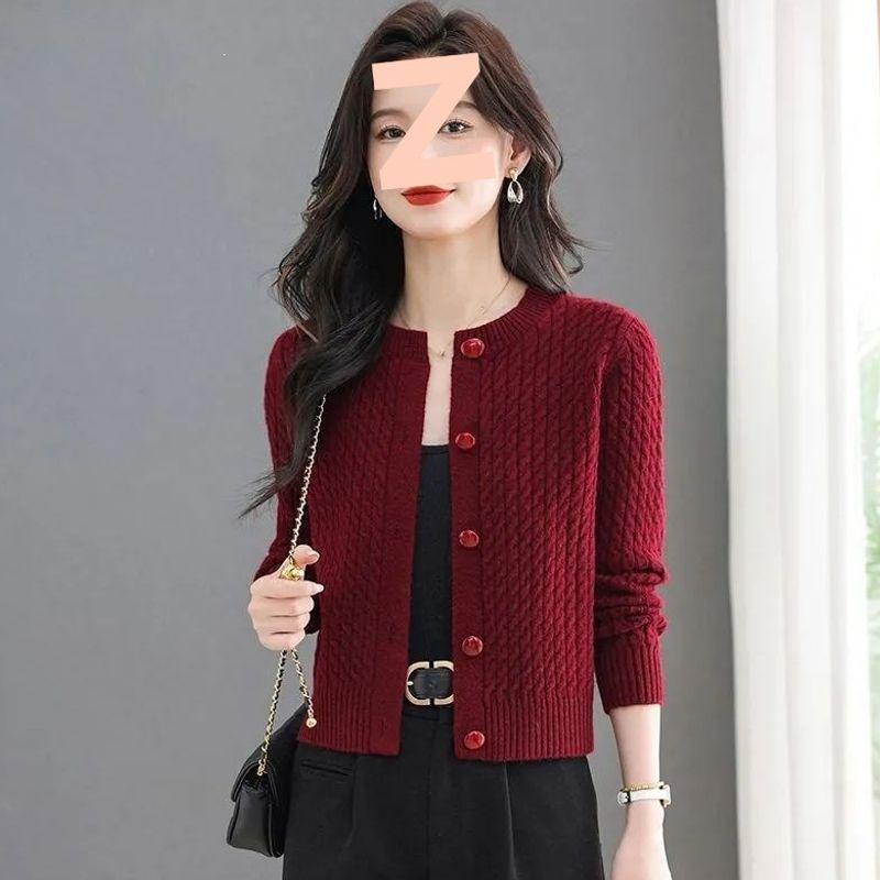 Women's Trendy Round Neck Long Sleeve Knit Cardigan Sweater - Loose & Slimming Petite Outerwear