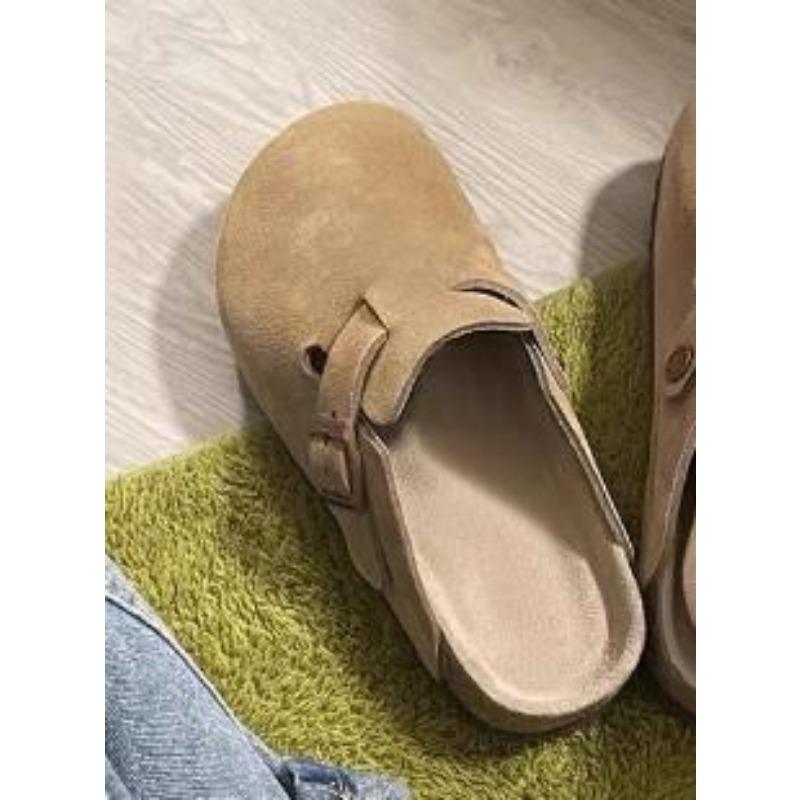 New Fashion Faux Suede Flat Slippers Women Autumn Vintage Close Toe Mules Shoes Woman Soft Sole Cork Slides Outdoor Slippers