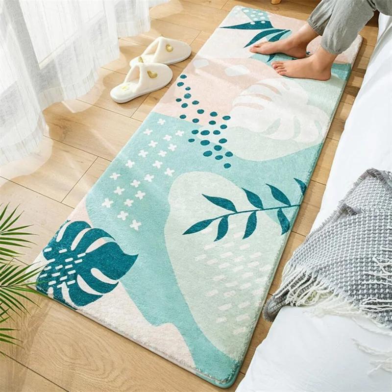 Спальня Домашний Ковер Прикроватный Коврик Декорация Гостиная Мягкие Дверные Коврики Принт Листьев Пушистый Плюшевый Коврик для Пола Ворсистый Альфомбра