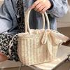 Women's Casual Woven Bowknot Handbag for Travel and Vacation