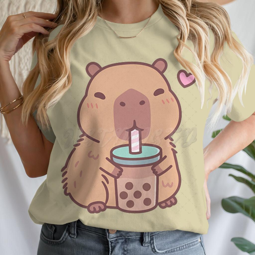 Women's Clothing Tie Dye Animal Graphic Lover Gift Shirt Tee Capybara Kawaii Cartoon T-shirts Crew Neck Casual Summer Drink Tops