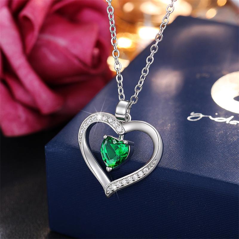 Huitan Green Heart Cubic Zirconia Love Necklace for Women Wedding Anniversary Party Elegant Female Necklaces Statement Jewelry