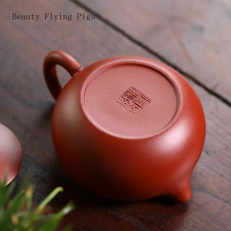 11.8x7cm Chinese handmade purple clay single person tea pot, raw ore, red clay round belly tea pot, tea set Handmade
