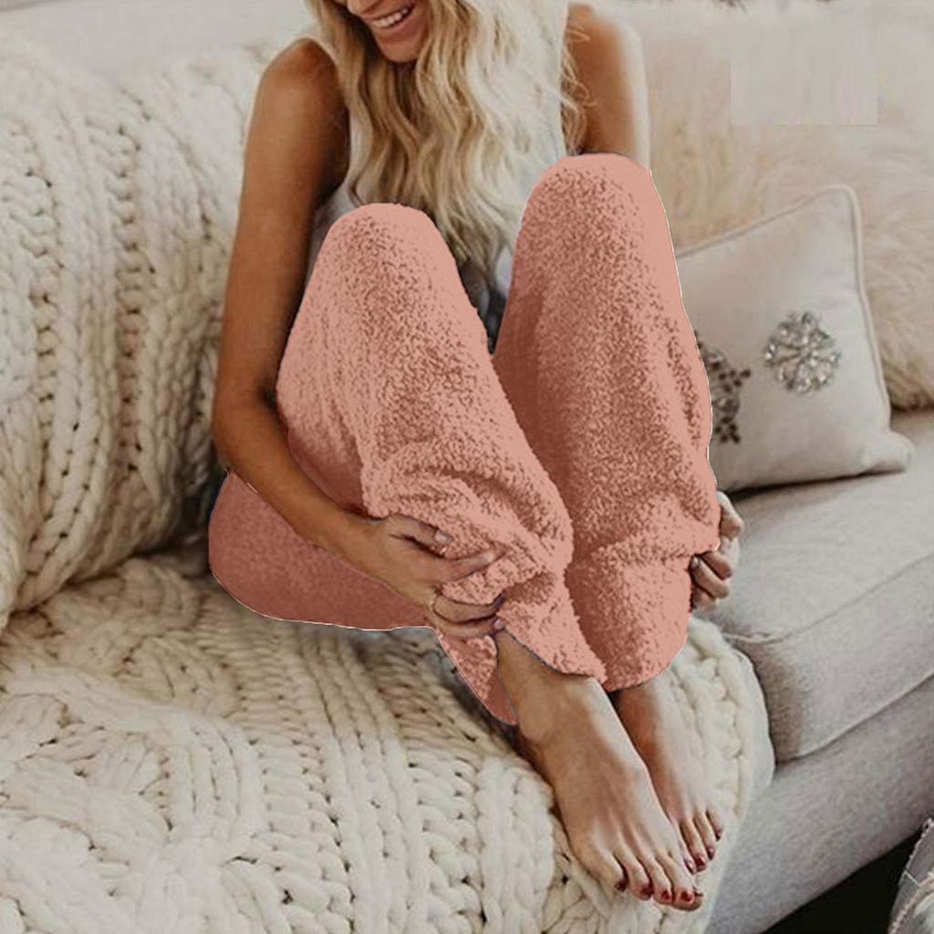 Женские повседневные однотонные свободные плюшевые брюки с эластичной резинкой на талии, длинные домашние брюки с лучом