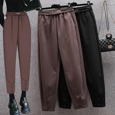 2024 Новые Осенние Зимние Женские Брюки Плюс Размера Шаровары Свободные Повседневные Толстые Хлопковые Длинные Брюки Твердые