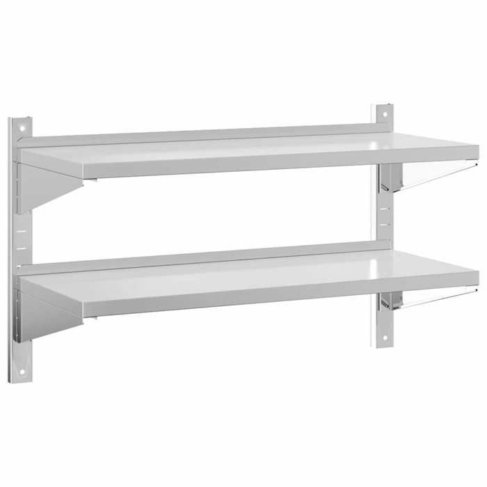 VidaXL 2-Tier Wall Shelf 100x40x60cm Silver Stainless Steel, Floating Shelf, Wall Display Shelf, 30309