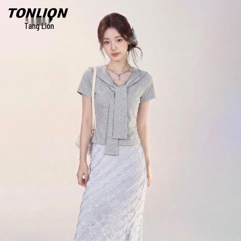 Женская футболка TonLion с коротким рукавом и французским воротником-матроской